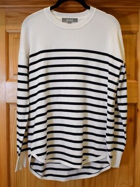 Marled White Striped Crewneck Sweater XS